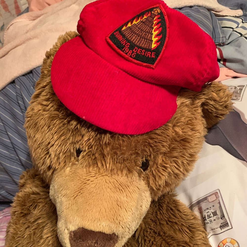 Red hat and brown worker hat looking thing